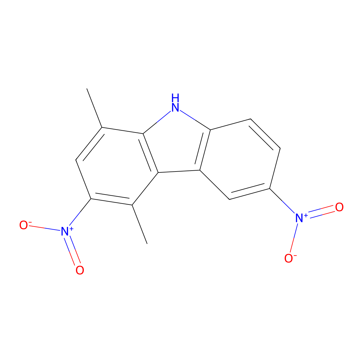 9H-Carbazole, 1,4-dimethyl-3,6-dinitro- molecular structure, CAS 133591-35-2