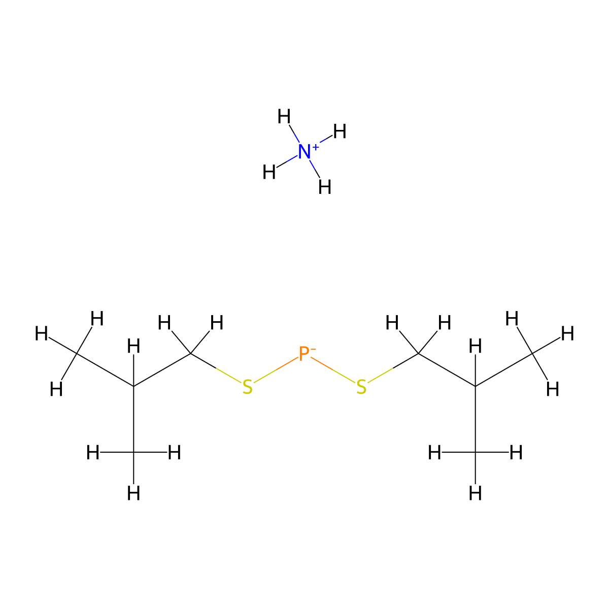 Phosphinodithioic acid, P,P-bis(2-methylpropyl)-, ammonium salt (1:1) molecular structure, CAS 13360-77-5