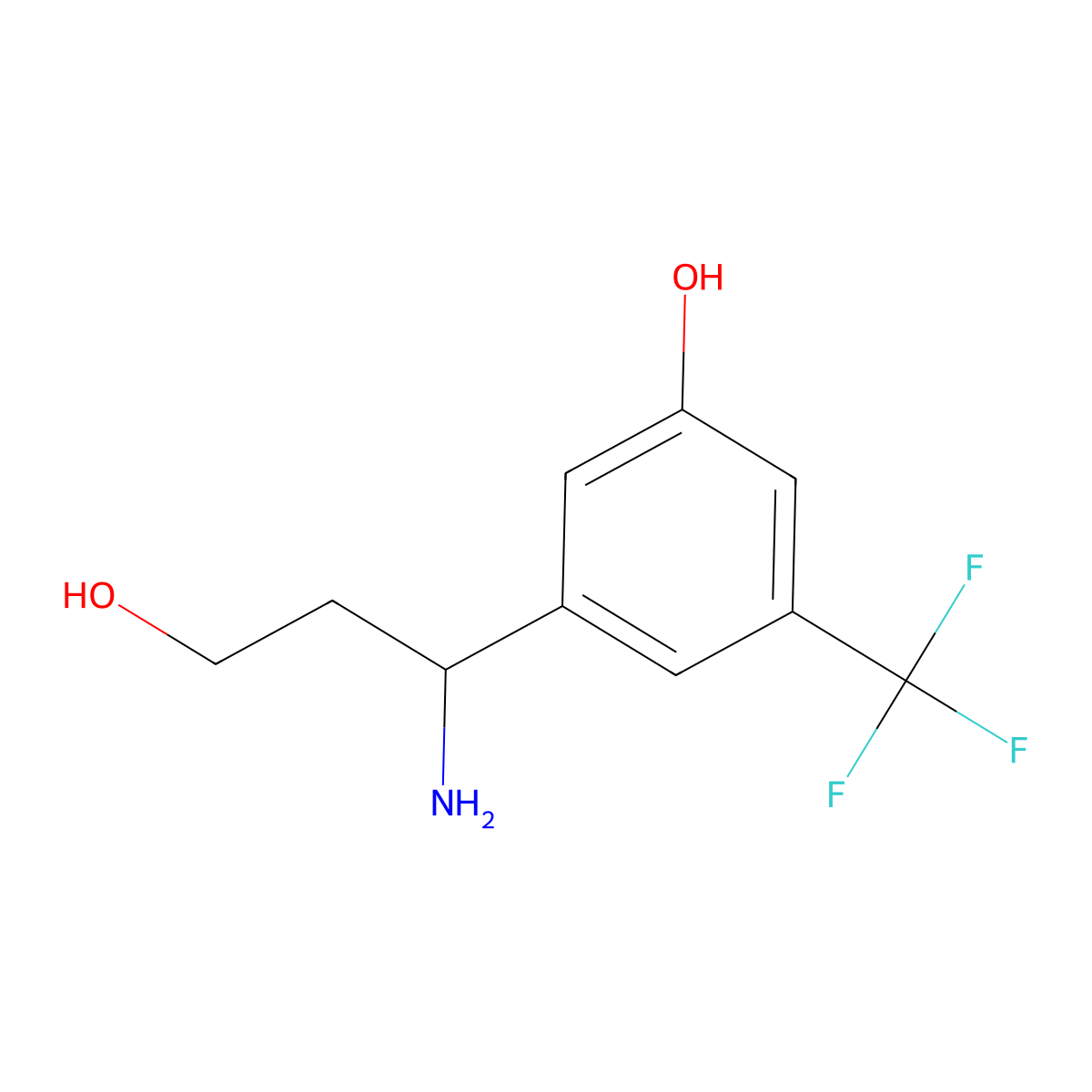 3-((1R)-1-amino-3-hydroxypropyl)-5-(trifluoromethyl)phenol molecular structure, CAS 1336240-36-8