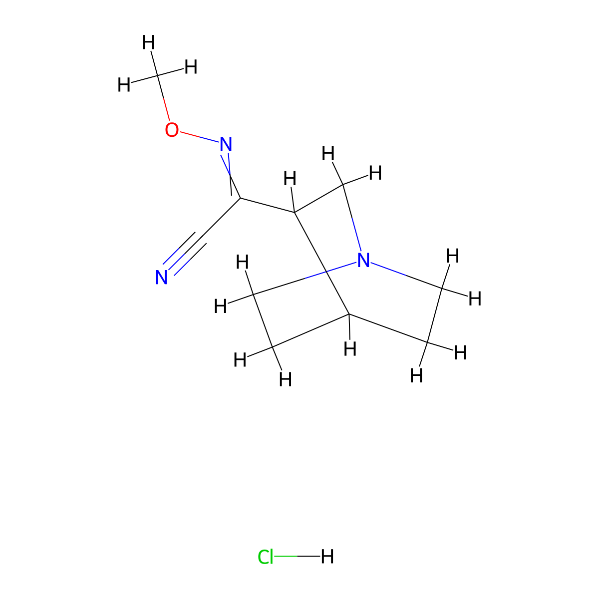 N-methoxy-1-azabicyclo[2.2.2]octane-3-carboximidoyl cyanide;hydrochloride molecular structure, CAS 133642-67-8