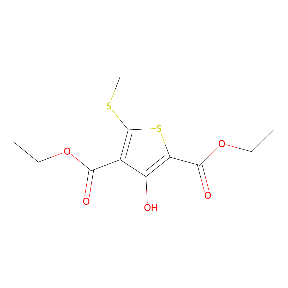Diethyl 3-hydroxy-5-(methylsulfanyl)-2,4-thiophenedicarboxylate molecular structure, CAS 133659-09-3