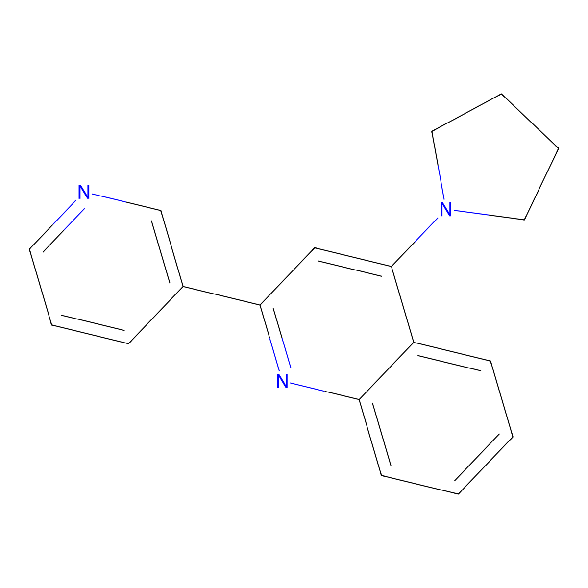 Quinoline, 2-(3-pyridinyl)-4-(1-pyrrolidinyl)- molecular structure, CAS 133671-58-6