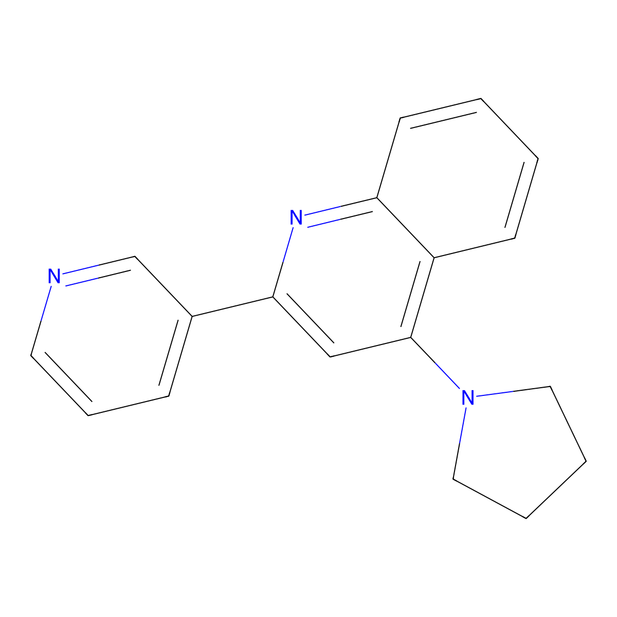 Quinoline, 2-(3-pyridinyl)-4-(1-pyrrolidinyl)- molecular structure, CAS 133671-58-6