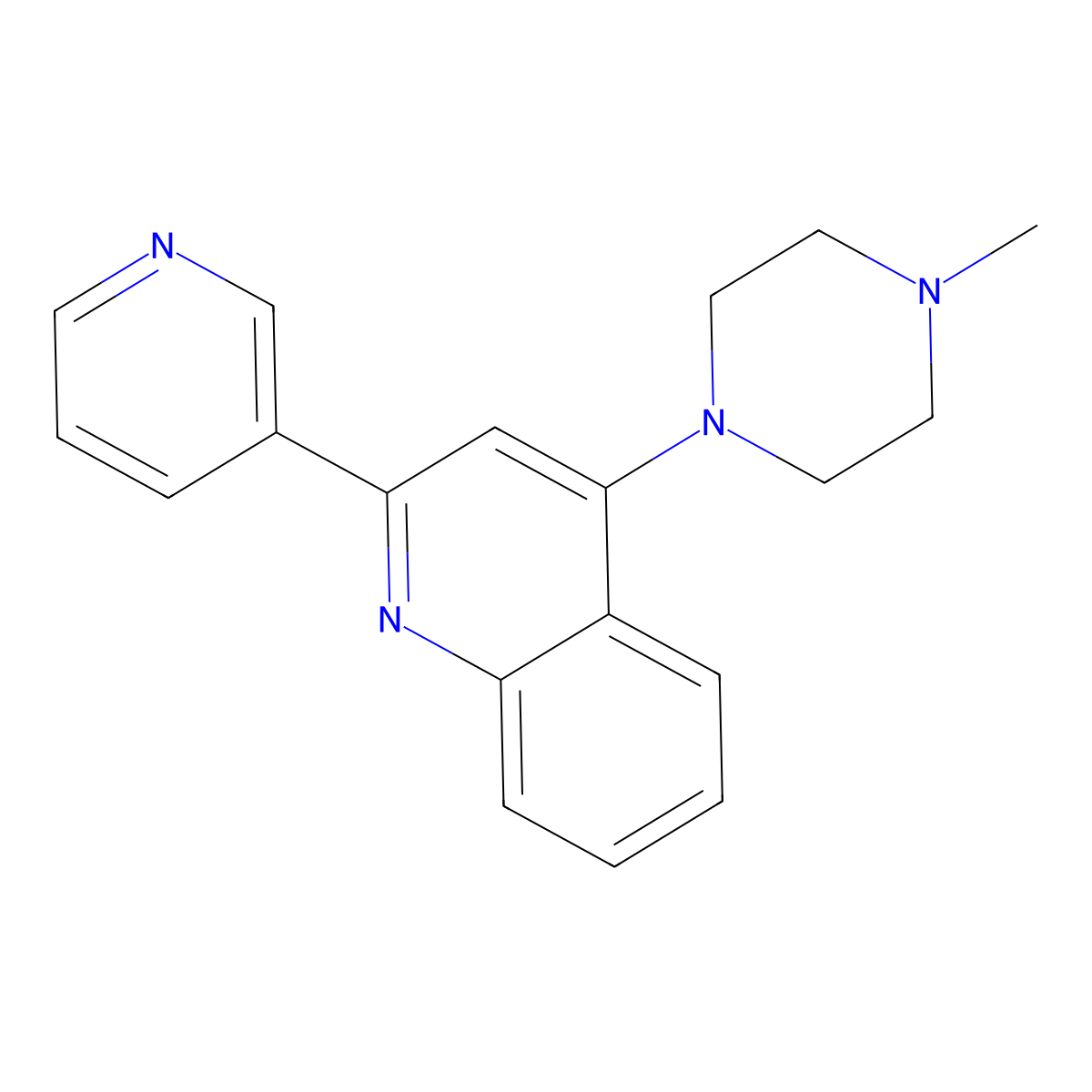 Quinoline, 4-(4-methyl-1-piperazinyl)-2-(3-pyridinyl)- molecular structure, CAS 133671-62-2