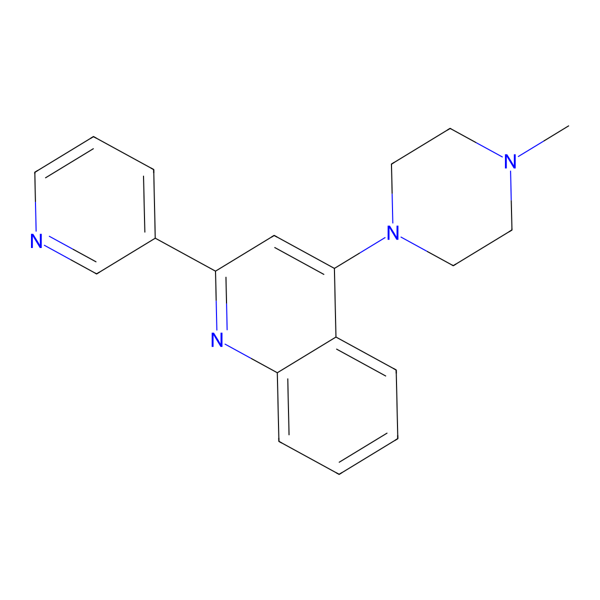 Quinoline, 4-(4-methyl-1-piperazinyl)-2-(3-pyridinyl)- molecular structure, CAS 133671-62-2