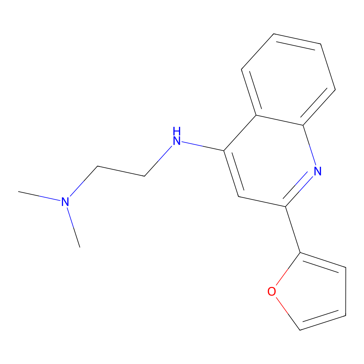 1,2-Ethanediamine, N'-(2-(2-furanyl)-4-quinolinyl)-N,N-dimethyl- molecular structure, CAS 133671-66-6
