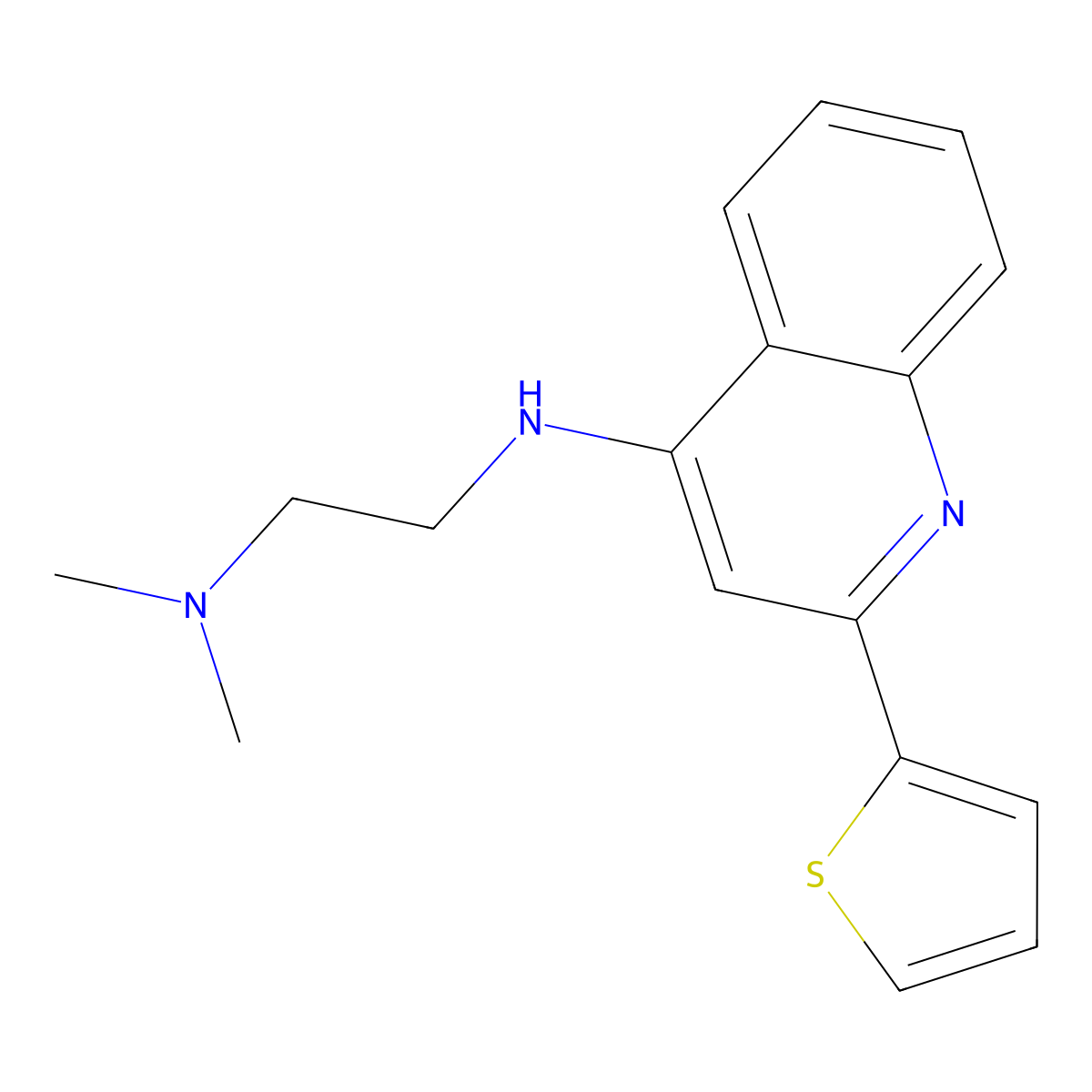 1,2-Ethanediamine, N,N-dimethyl-N'-(2-(2-thienyl)-4-quinolinyl)- molecular structure, CAS 133671-68-8
