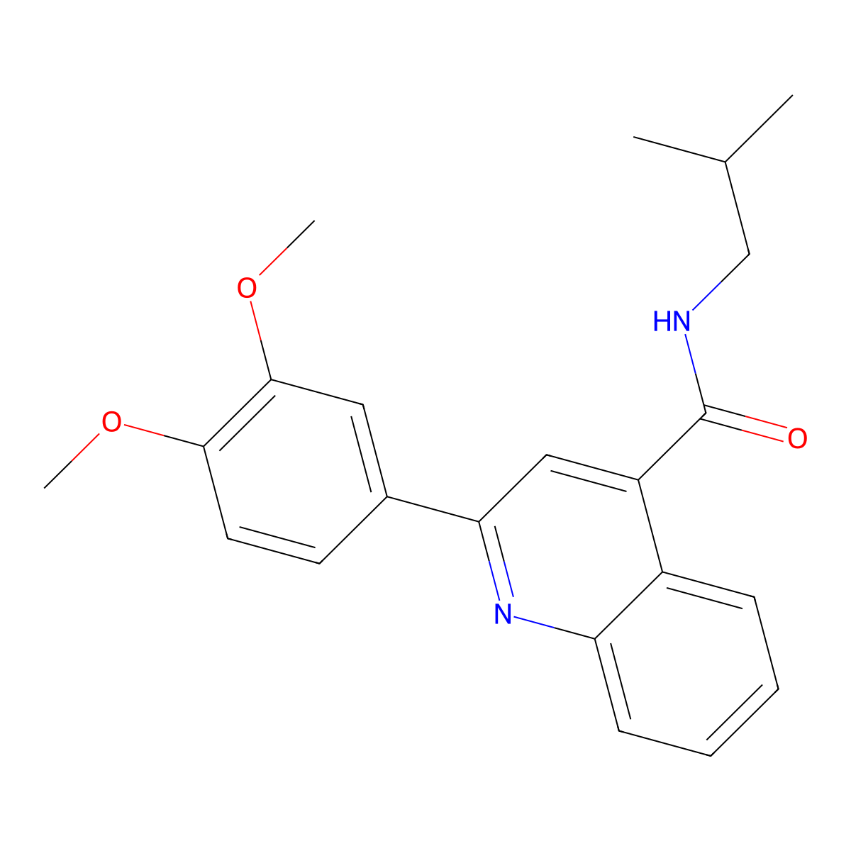 2-(3,4-dimethoxyphenyl)-N-(2-methylpropyl)quinoline-4-carboxamide molecular structure, CAS 133676-18-3