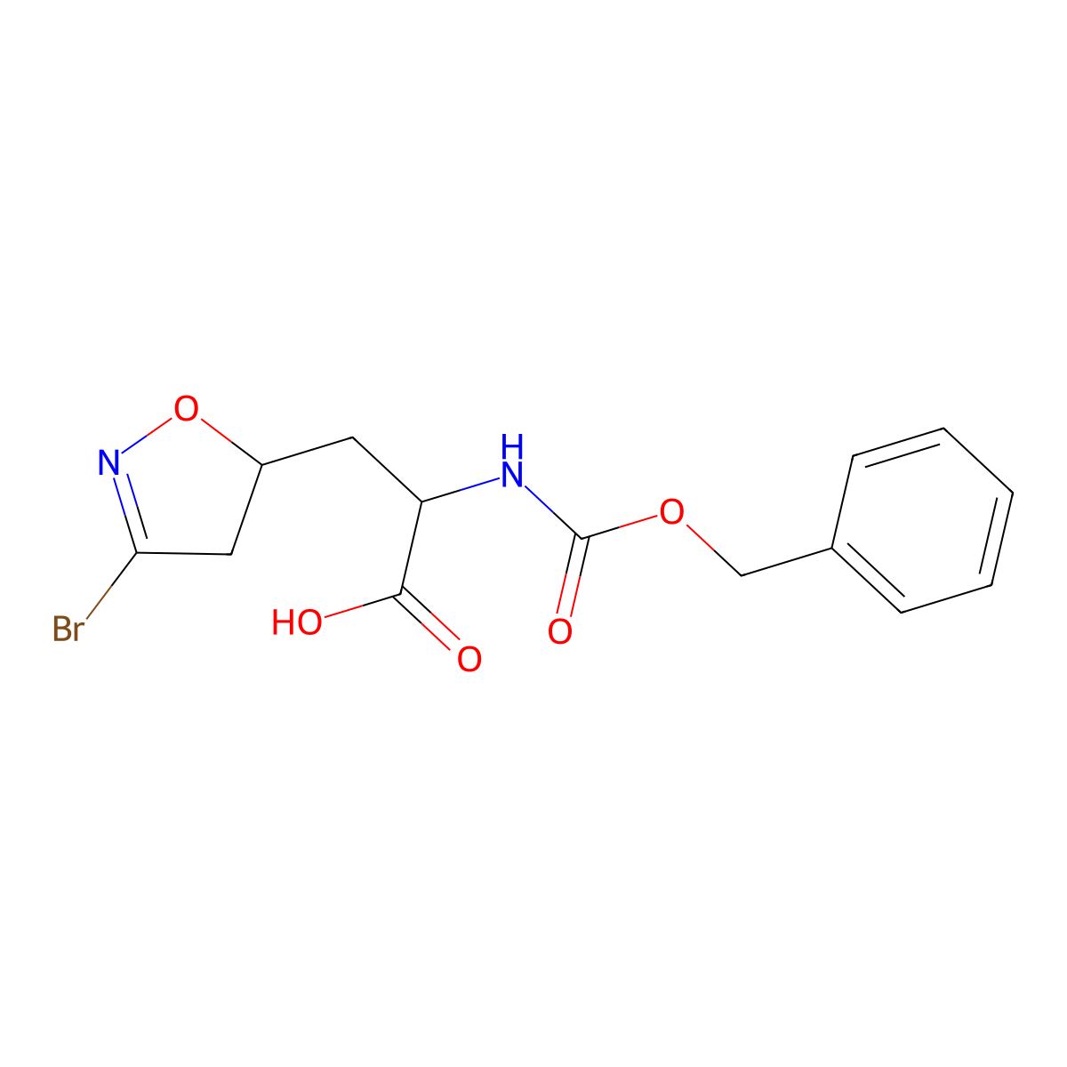 (2R)-2-{[(benzyloxy)carbonyl]amino}-3-[(5R)-3-bromo-4,5-dihydro-1,2-oxazol-5-yl]propanoic acid molecular structure, CAS 133677-11-9