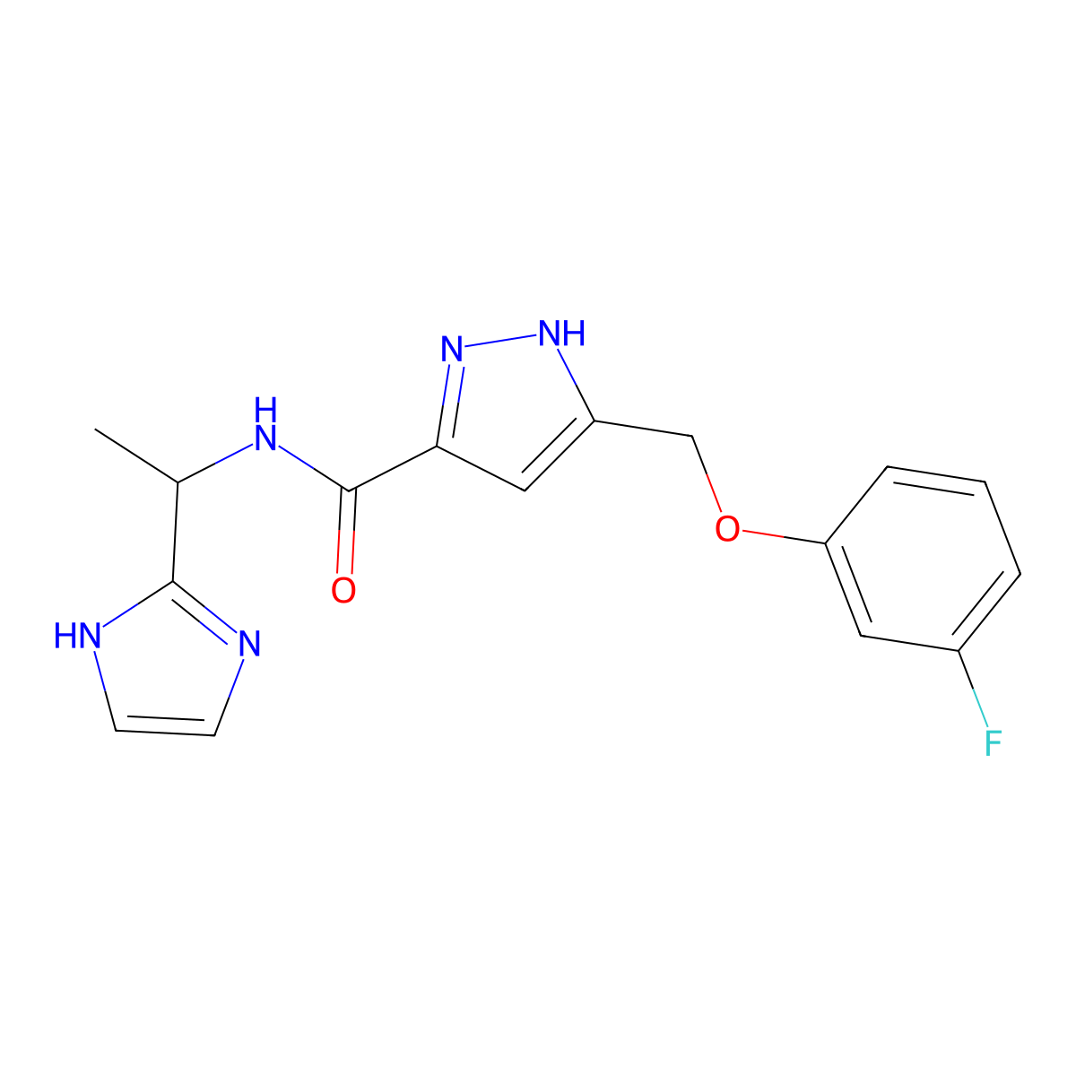 5-[(3-fluorophenoxy)methyl]-N-[1-(1H-imidazol-2-yl)ethyl]-1H-pyrazole-3-carboxamide molecular structure, CAS 1336893-36-7