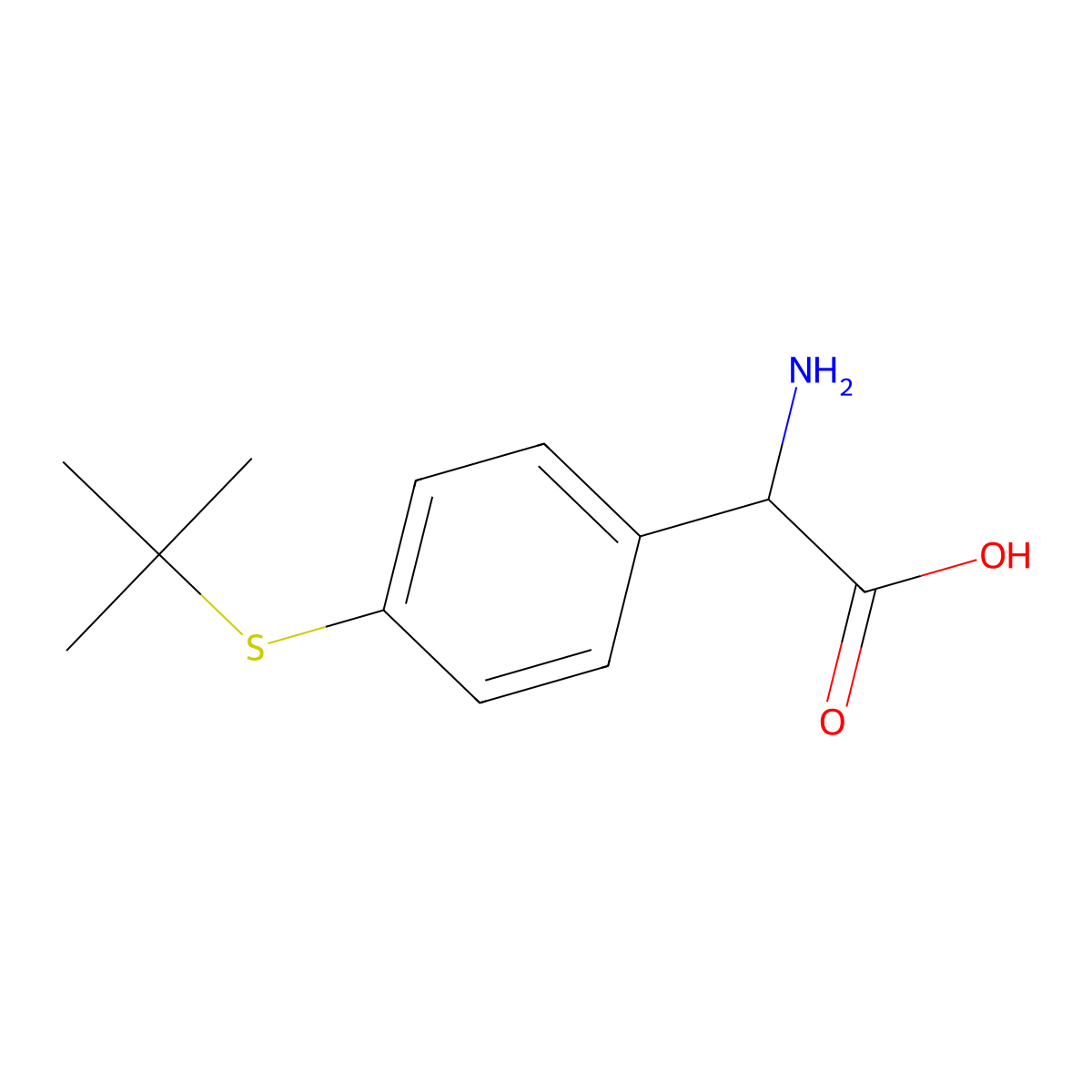 2-Amino-2-(4-(tert-butylthio)phenyl)acetic acid molecular structure, CAS 1336902-75-0