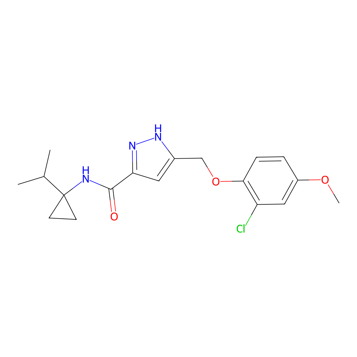 5-[(2-chloro-4-methoxyphenoxy)methyl]-N-(1-isopropylcyclopropyl)-1H-pyrazole-3-carboxamide molecular structure, CAS 1336918-66-1
