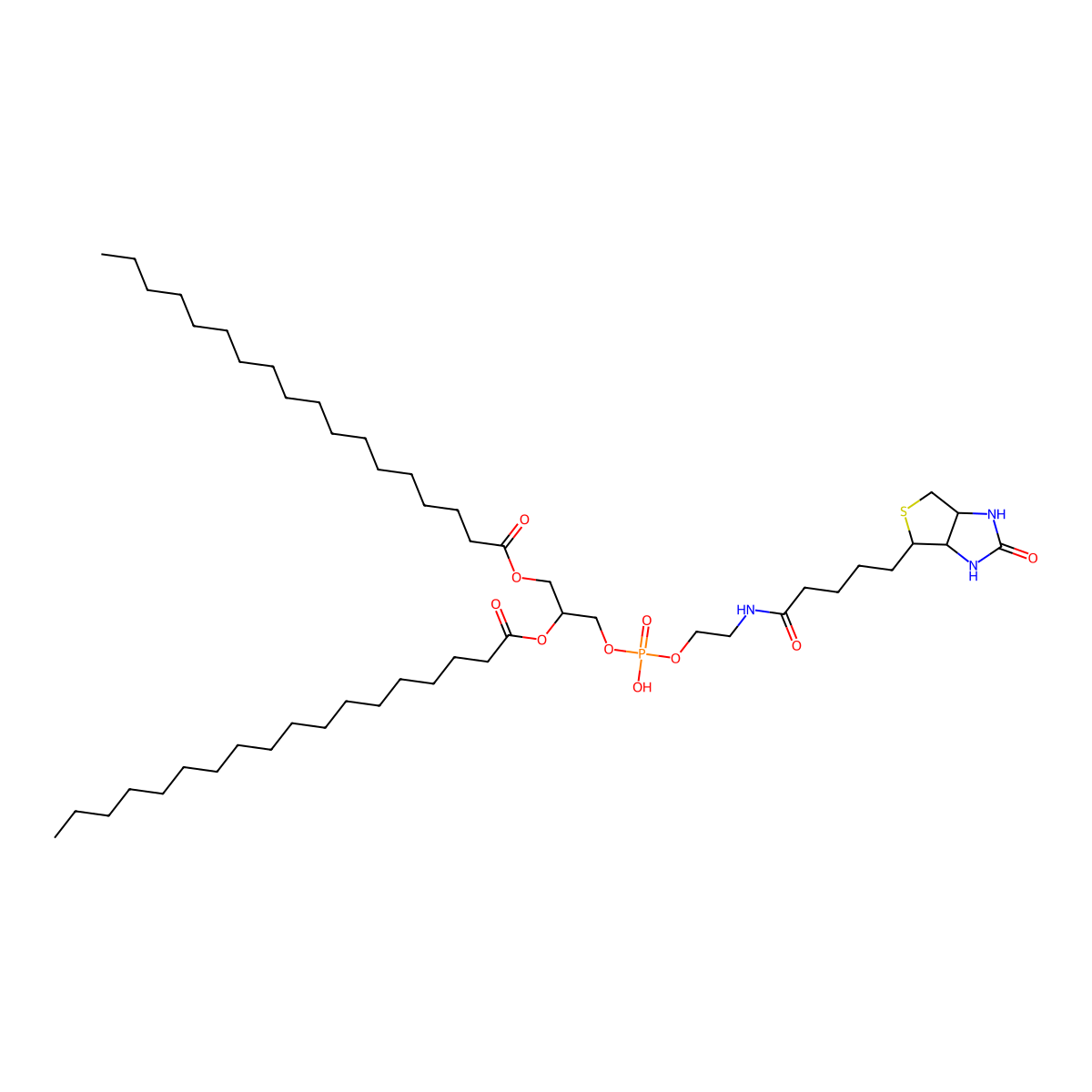 (2R)-3-((hydroxy(2-(5-((3aS,4S,6aR)-2-oxohexahydro-1H-thieno[3,4-d]imidazol-4-yl)pentanamido)ethoxy)phosphoryl)oxy)propane-1,2-diyl distearate molecular structure, CAS 133695-76-8