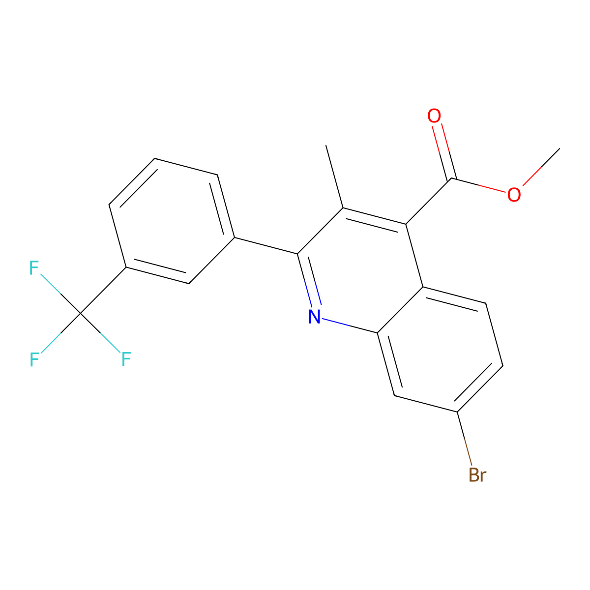 Methyl 7-bromo-3-methyl-2-(3-(trifluoromethyl)phenyl)quinoline-4-carboxylate molecular structure, CAS 1336967-01-1