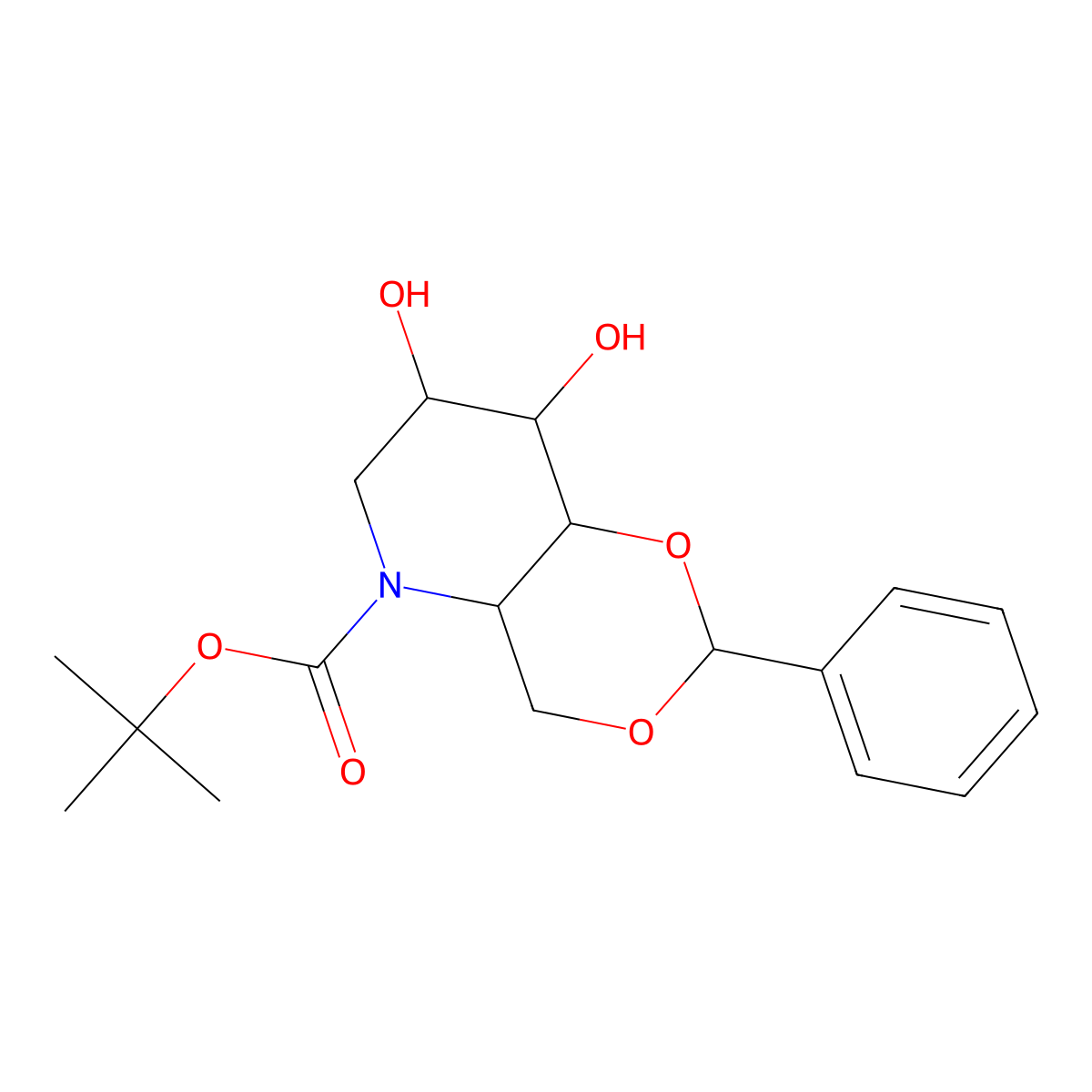 Tert-butyl 7,8-dihydroxy-2-phenyl-4,4a,6,7,8,8a-hexahydro-[1,3]dioxino[5,4-b]pyridine-5-carboxylate molecular structure, CAS 133697-16-2