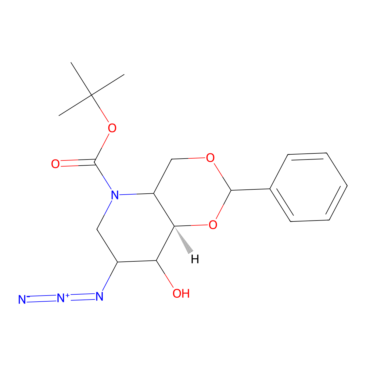 2-Azido-4,6-O-benzylidene-N-(tert-butoxycarbonyl)-1,2,5-trideoxy-1,5-imino-D-glucitol molecular structure, CAS 133697-23-1