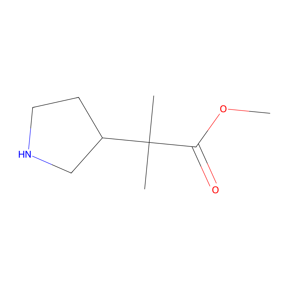 Methyl 2-methyl-2-(pyrrolidin-3-yl)propanoate molecular structure, CAS 1336982-54-7