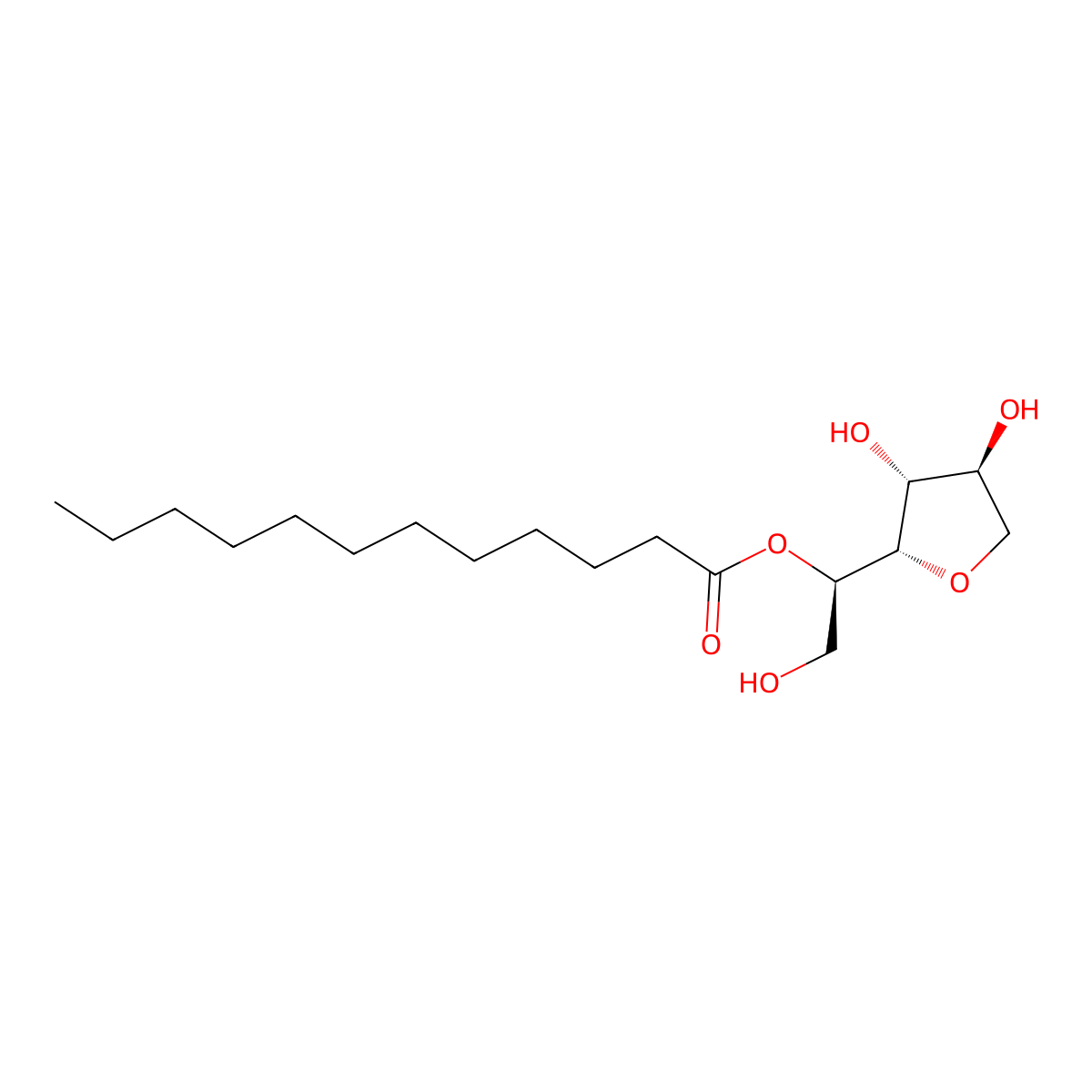 (R)-1-((2S,3R,4S)-3,4-Dihydroxytetrahydrofuran-2-yl)-2-hydroxyethyl dodecanoate molecular structure, CAS 1337-30-0