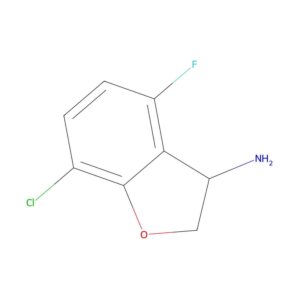7-Chloro-4-fluoro-2,3-dihydro-1-benzofuran-3-amine molecular structure, CAS 1337066-06-4