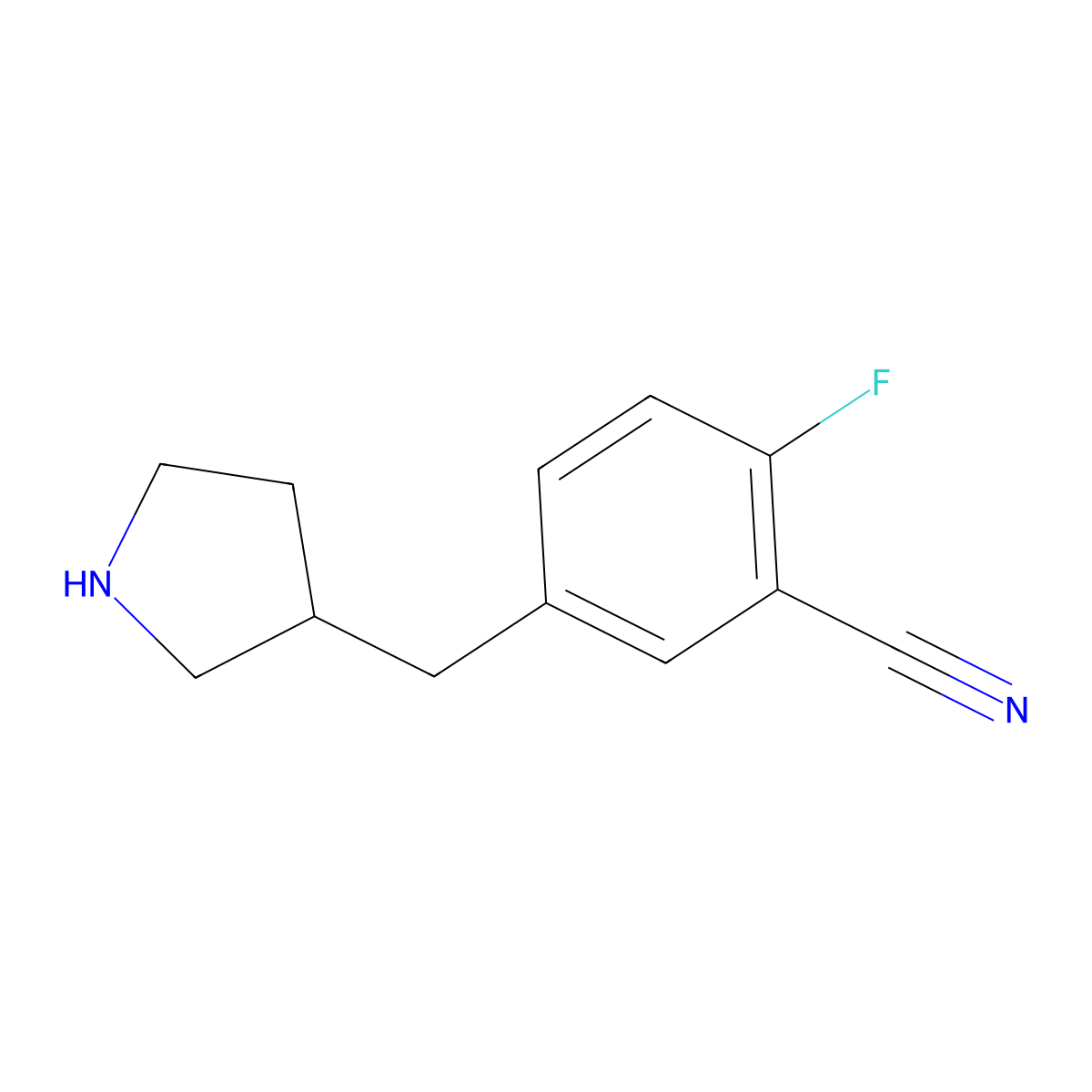 2-Fluoro-5-[(pyrrolidin-3-yl)methyl]benzonitrile molecular structure, CAS 1337099-47-4