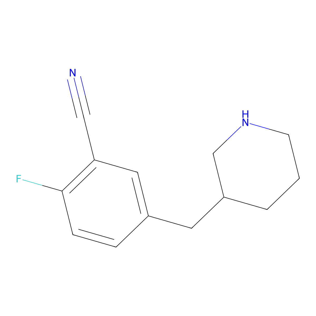2-Fluoro-5-[(piperidin-3-yl)methyl]benzonitrile molecular structure, CAS 1337339-14-6