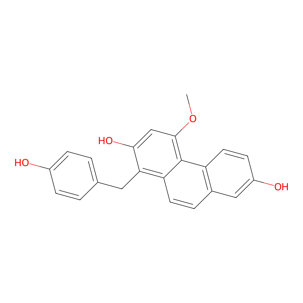 1-((4-Hydroxyphenyl)methyl)-4-methoxyphenanthrene-2,7-diol molecular structure, CAS 133740-30-4