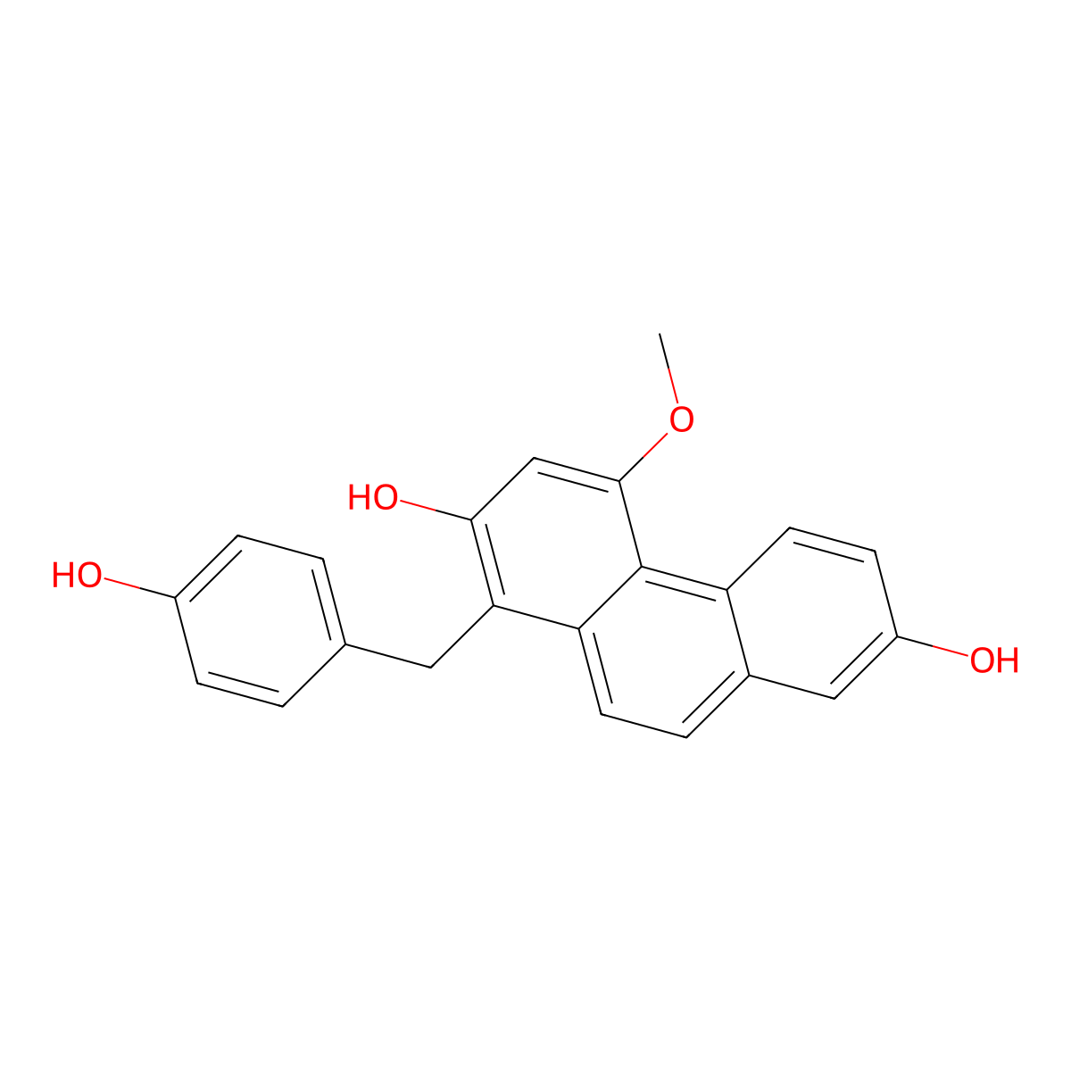 1-((4-Hydroxyphenyl)methyl)-4-methoxyphenanthrene-2,7-diol molecular structure, CAS 133740-30-4