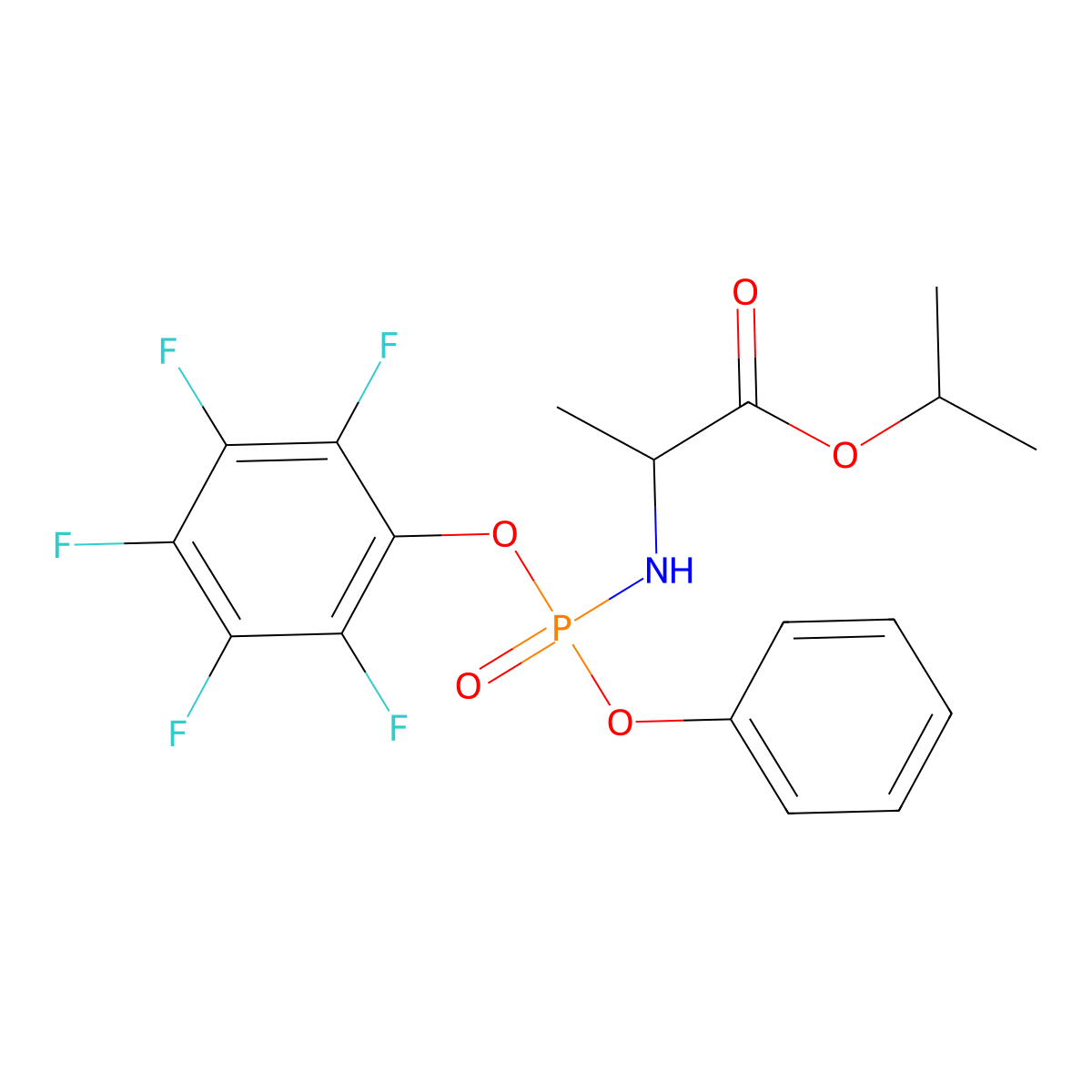 Isopropyl ((R)-(perfluorophenoxy)(phenoxy)phosphoryl)-L-alaninate molecular structure, CAS 1337529-56-2