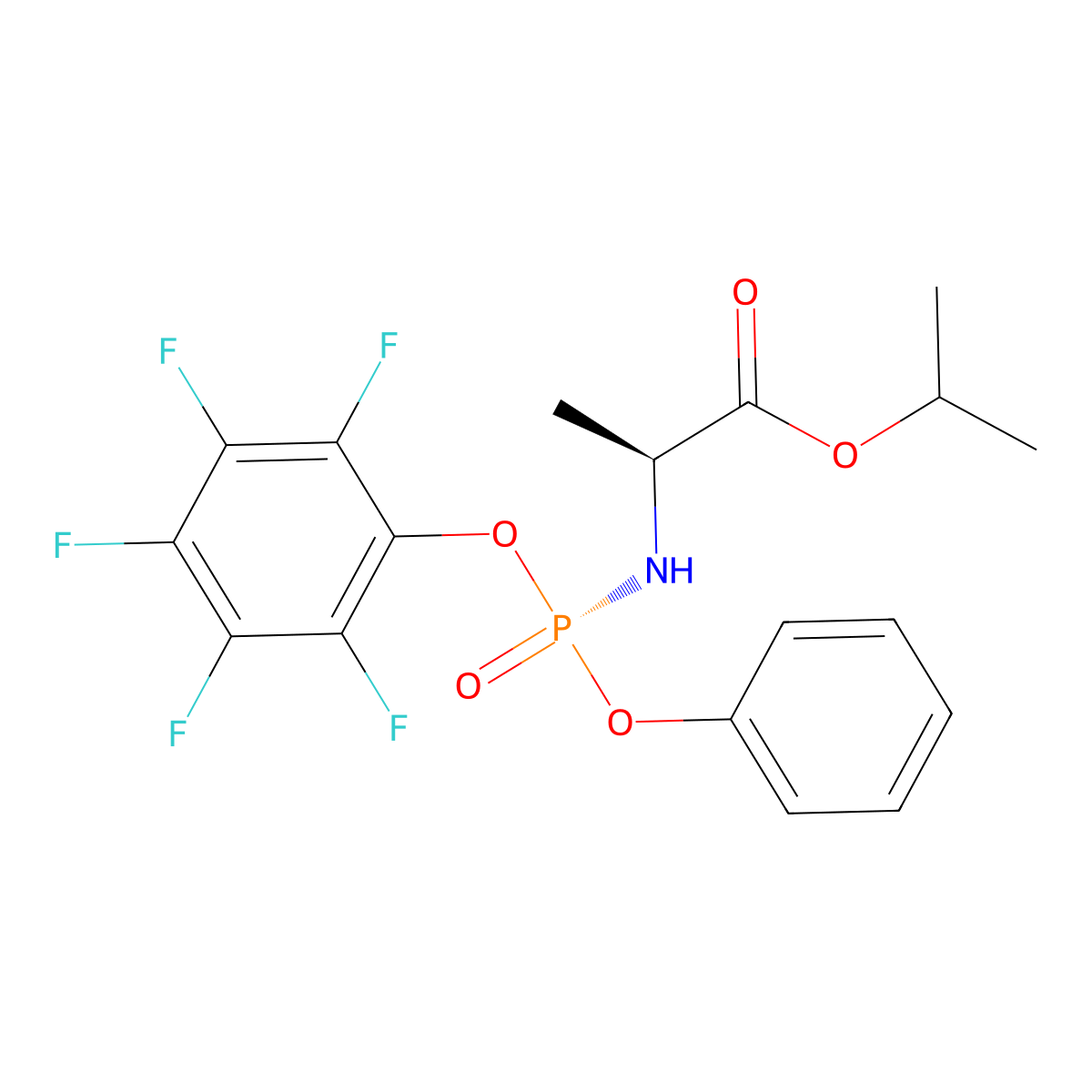 Isopropyl ((R)-(perfluorophenoxy)(phenoxy)phosphoryl)-L-alaninate molecular structure, CAS 1337529-56-2