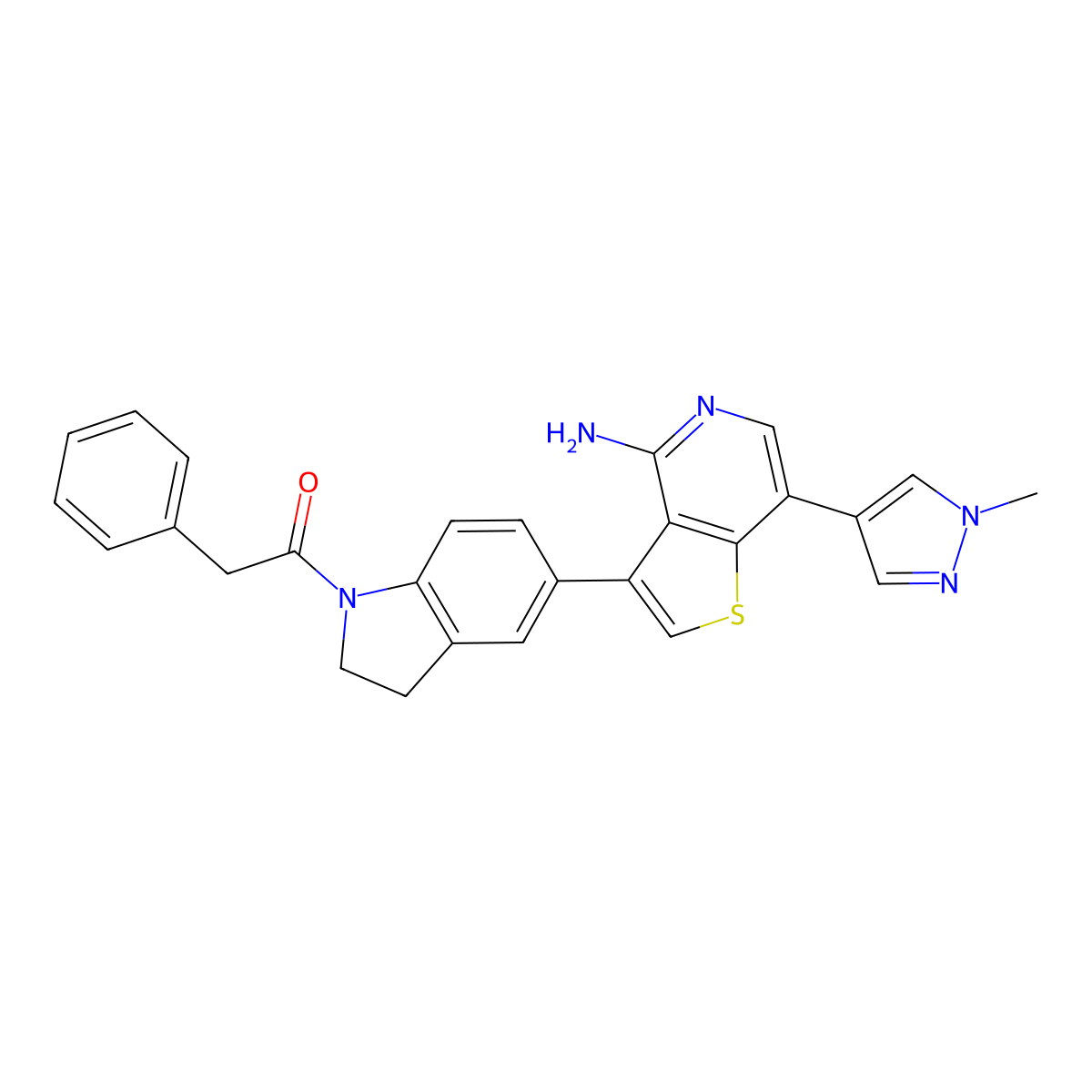 1-[5-[4-Amino-7-(1-methylpyrazol-4-yl)thieno[3,2-c]pyridin-3-yl]-2,3-dihydroindol-1-yl]-2-phenylethanone molecular structure, CAS 1337531-06-2