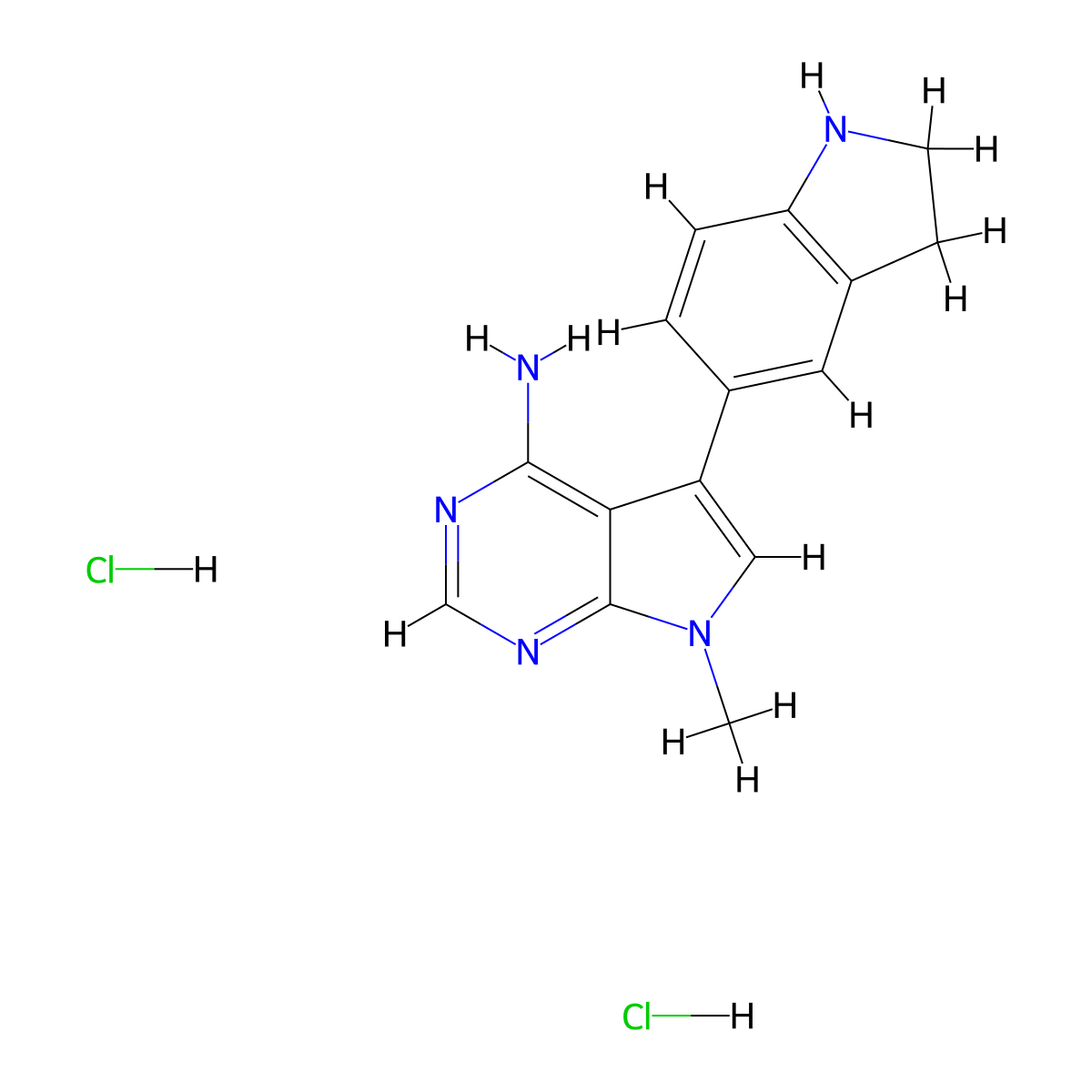 5-(2,3-dihydro-1H-indol-5-yl)-7-methyl-7H-pyrrolo[2,3-d]pyrimidin-4-amine dihydrochloride molecular structure, CAS 1337533-85-3