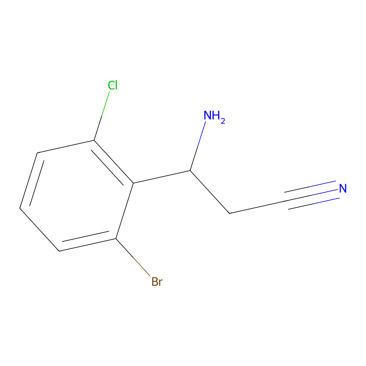 3-Amino-3-(2-bromo-6-chlorophenyl)propanenitrile molecular structure, CAS 1337799-53-7