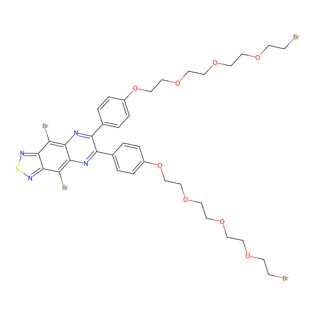 4,9-Dibromo-6,7-bis-(4-(2-(2-(2-(2-bromoethoxy)ethoxy)ethoxy)ethoxy)phenyl)-[1,2,5]thiadiazolo[3,4-g]quinoxaline molecular structure, CAS 1337875-65-6