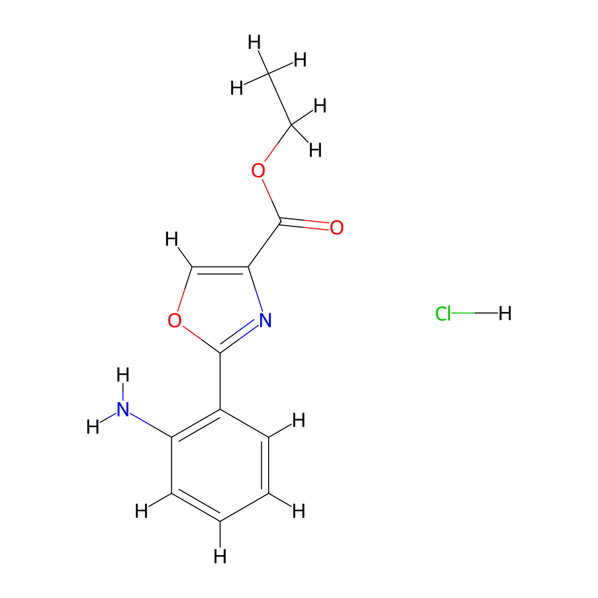 Ethyl 2-(2-aminophenyl)oxazole-4-carboxylate hydrochloride molecular structure, CAS 1337881-79-4