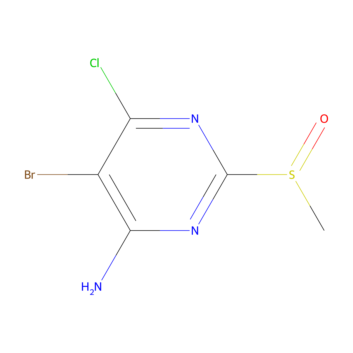 5-Bromo-6-chloro-2-methanesulfinylpyrimidin-4-amine molecular structure, CAS 1337962-39-6