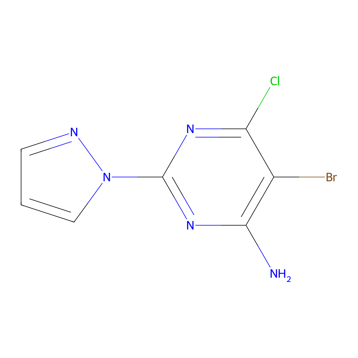 5-bromo-6-chloro-2-(1H-pyrazol-1-yl)pyrimidin-4-amine molecular structure, CAS 1337962-43-2