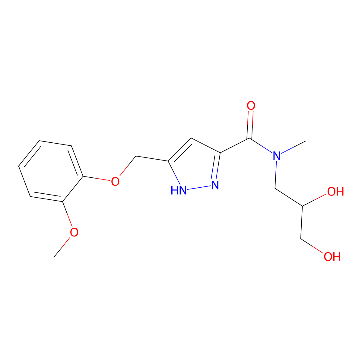 N-(2,3-dihydroxypropyl)-5-[(2-methoxyphenoxy)methyl]-N-methyl-1H-pyrazole-3-carboxamide molecular structure, CAS 1338002-18-8