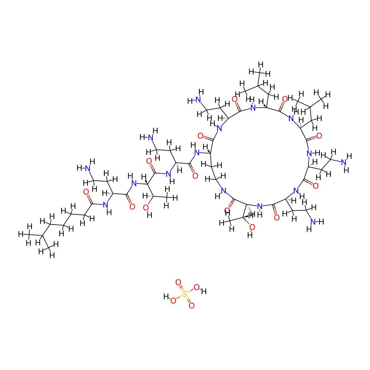n2-(6-methyl-1-oxoheptyl)-l-2,4-diaminobutanoyl-l-threonyl-l-2,4-diaminobutanoyl-l-2,4-diaminobutanoyl-l-2,4-diaminobutanoyl-d-leucyl-l-leucyl-l-2,4-diaminobutanoyl-l-2,4-diaminobutanoyl-l-threonine (10?4)-lactam sulfate salt molecular structure, CAS 1338055-88-1