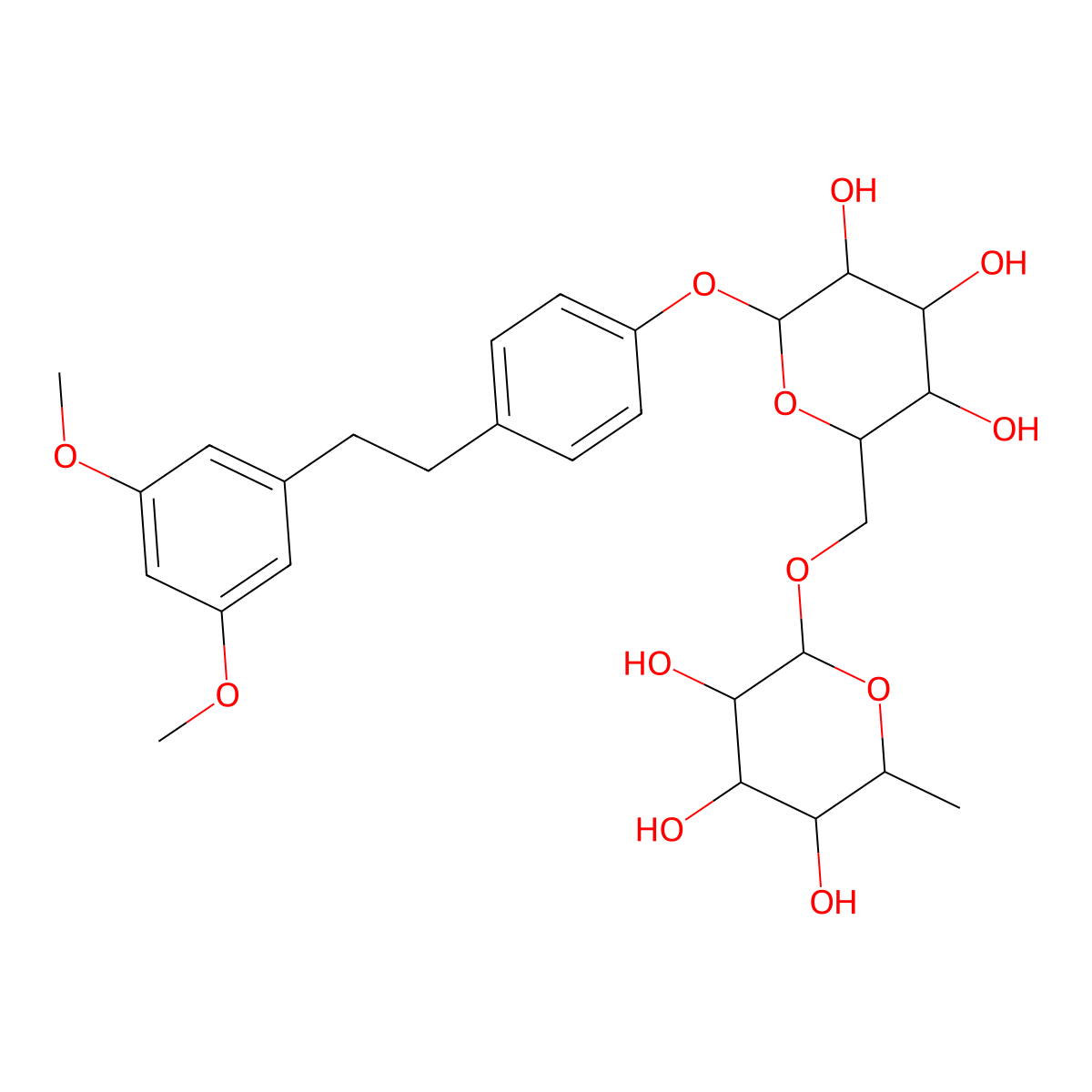 1-(3',5'-dimethoxy)phenyl-2-[4''-O-beta-D-glucopyranosyl (6->1)-O-alpha-L-rhamnopyranosyl]phenylethane molecular structure, CAS 1338076-61-1