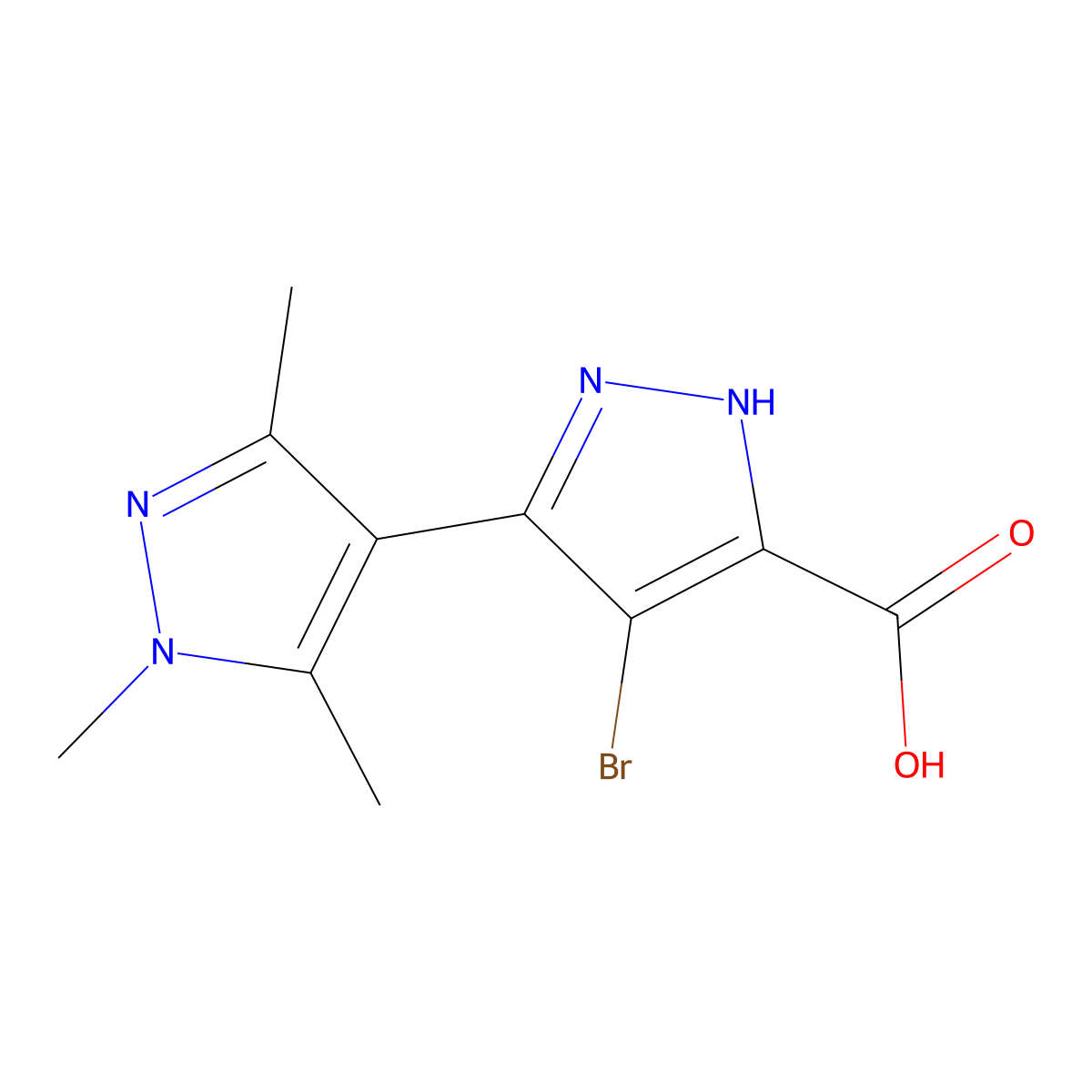 4-bromo-1',3',5'-trimethyl-1H,1'H-[3,4'-bipyrazole]-5-carboxylic acid molecular structure, CAS 1338077-65-8