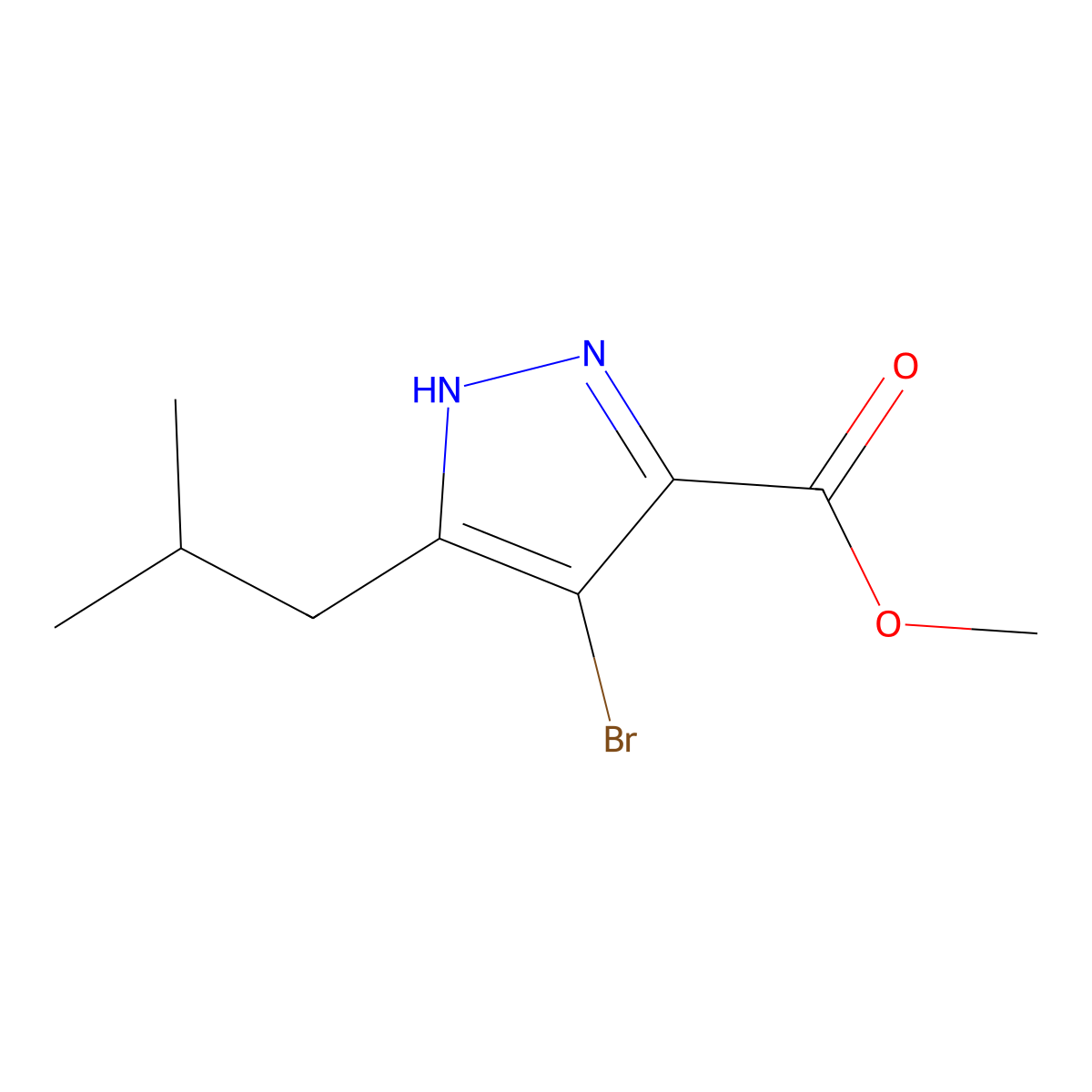 methyl 4-bromo-3-isobutyl-1H-pyrazole-5-carboxylate molecular structure, CAS 1338077-71-6
