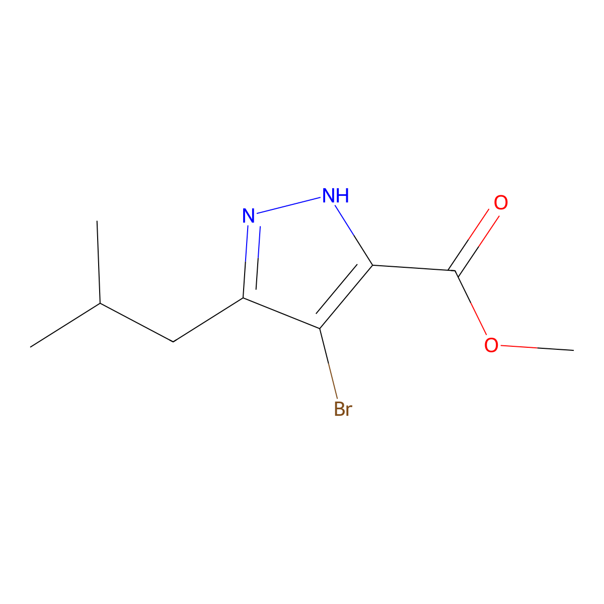 methyl 4-bromo-3-isobutyl-1H-pyrazole-5-carboxylate molecular structure, CAS 1338077-71-6