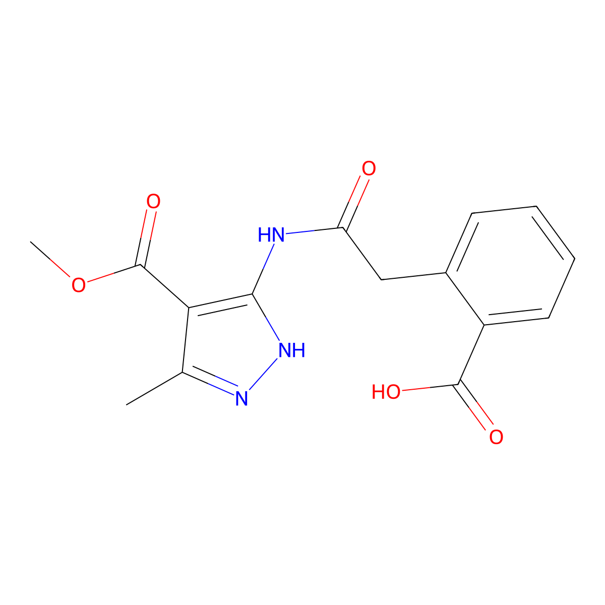 2-(2-{[4-(methoxycarbonyl)-5-methyl-1H-pyrazol-3-yl]amino}-2-oxoethyl)benzoic acid molecular structure, CAS 1338077-72-7