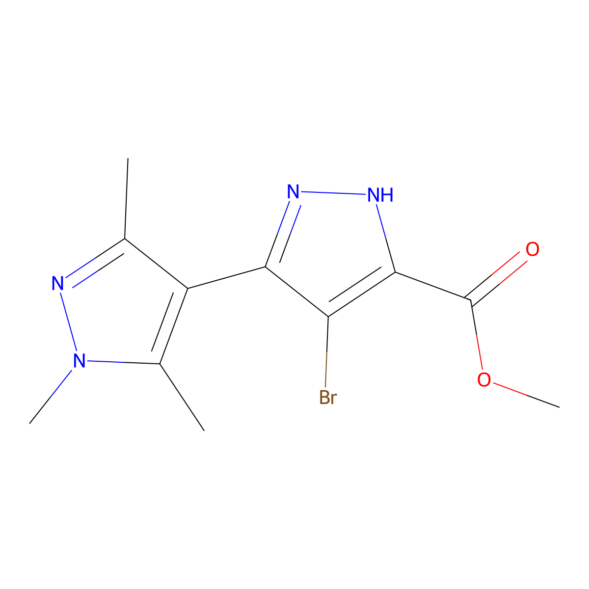 methyl 4-bromo-1',3',5'-trimethyl-1H,1'H-[3,4'-bipyrazole]-5-carboxylate molecular structure, CAS 1338077-74-9