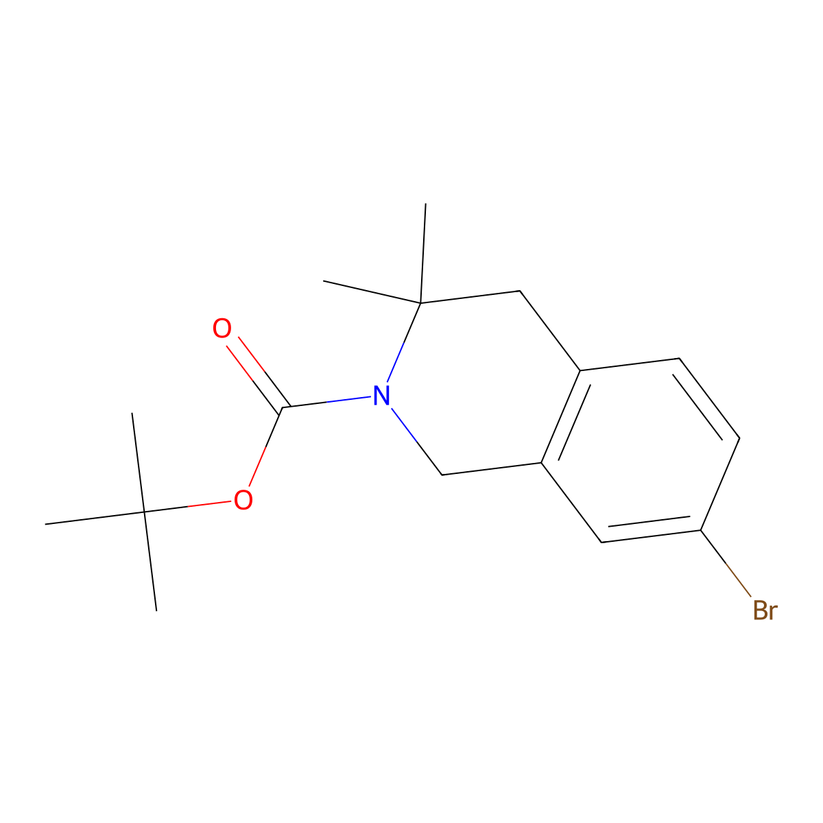 Tert-butyl 7-bromo-3,3-dimethyl-1,4-dihydroisoquinoline-2-carboxylate molecular structure, CAS 1338097-16-7