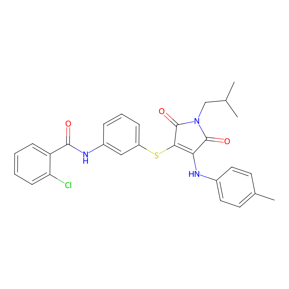 2-Chloro-N-(3-((1-isobutyl-2,5-dioxo-4-(p-tolylamino)-2,5-dihydro-1H-pyrrol-3-yl)thio)phenyl)benzamide molecular structure, CAS 1338125-35-1
