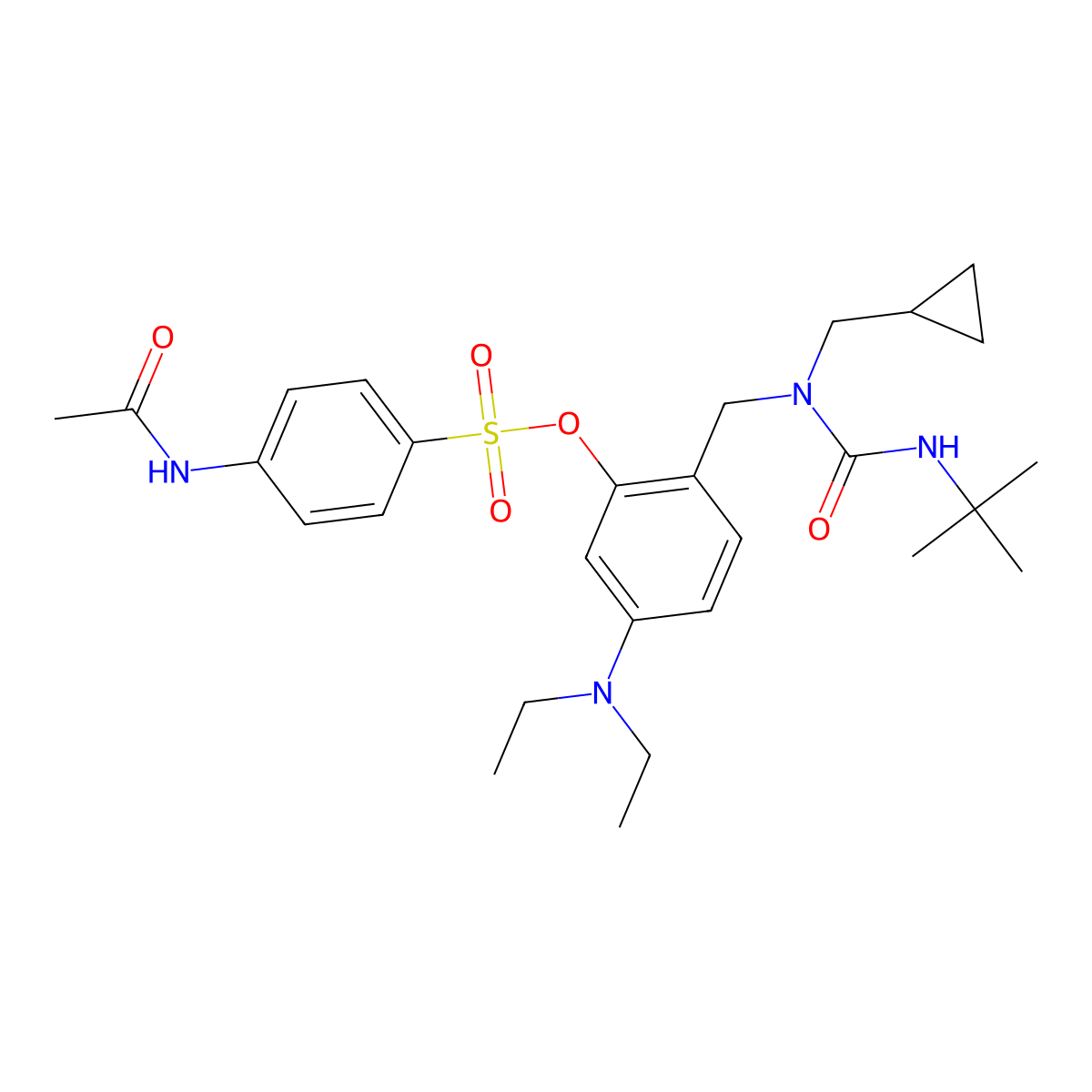[2-[[Tert-butylcarbamoyl(cyclopropylmethyl)amino]methyl]-5-(diethylamino)phenyl] 4-acetamidobenzenesulfonate molecular structure, CAS 1338190-14-9