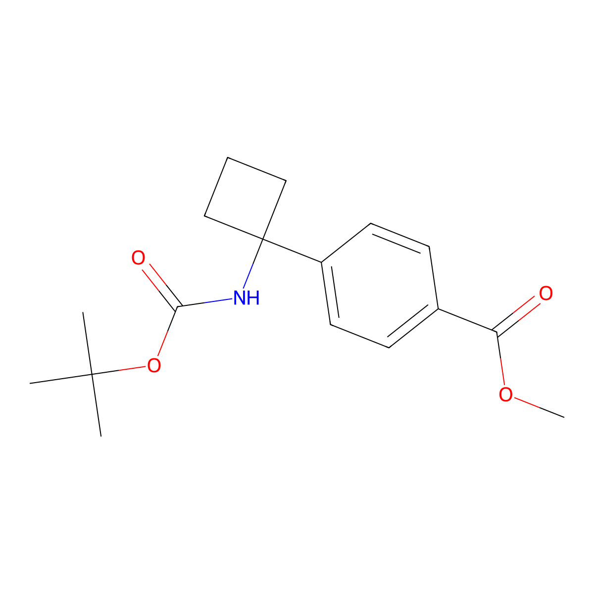 Methyl 4-(1-((tert-butoxycarbonyl)amino)cyclobutyl)benzoate molecular structure, CAS 1338243-68-7