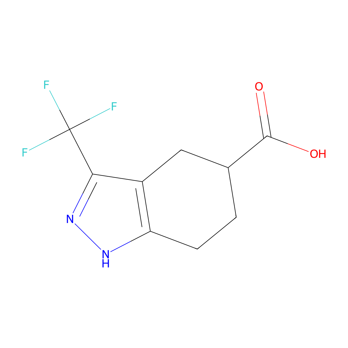 3-(trifluoromethyl)-4,5,6,7-tetrahydro-1H-indazole-5-carboxylic acid molecular structure, CAS 1338247-36-1