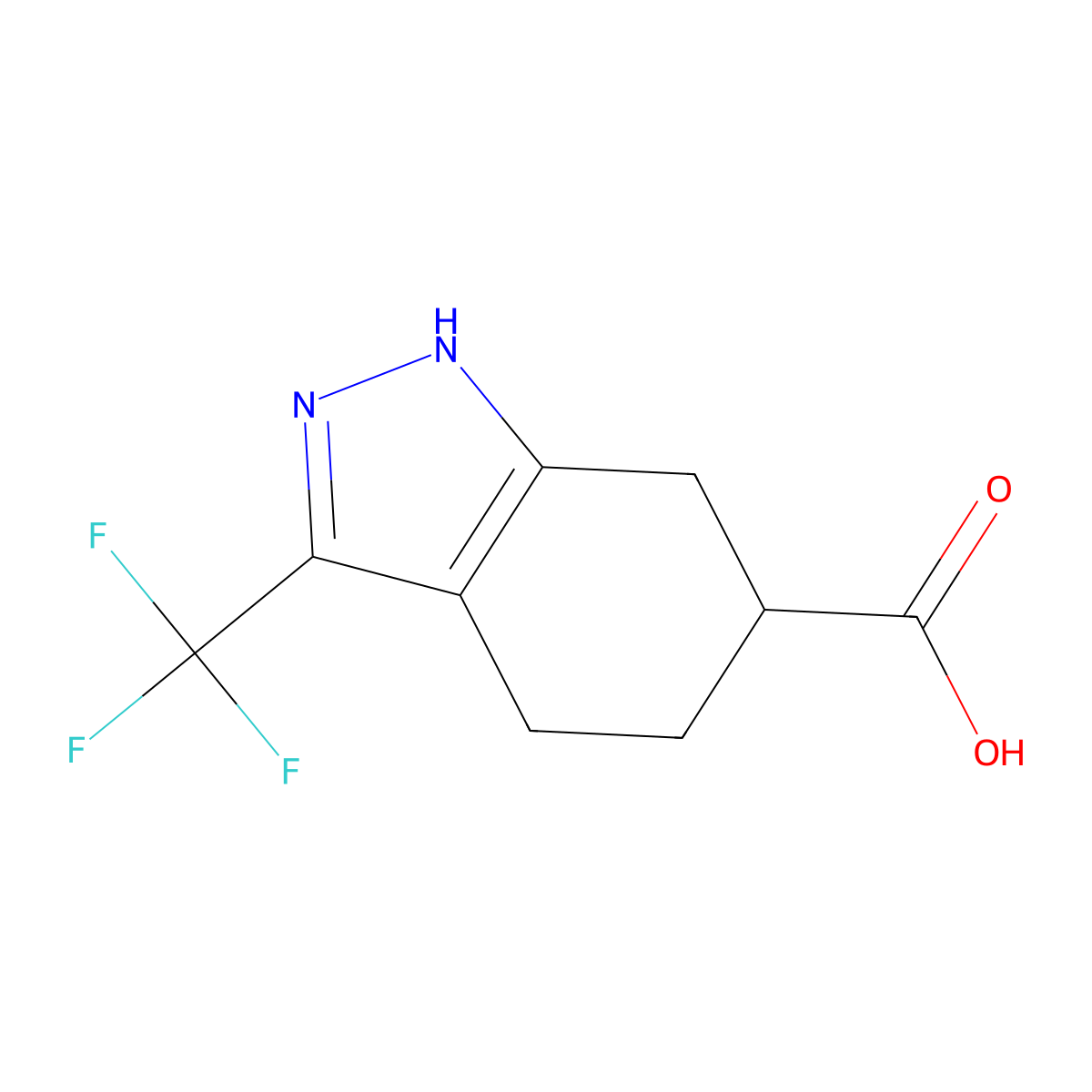3-(trifluoromethyl)-4,5,6,7-tetrahydro-1H-indazole-6-carboxylic acid molecular structure, CAS 1338247-51-0